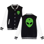 Alien Head Leaf Weed Black Varsity Jacket - PINESMAX