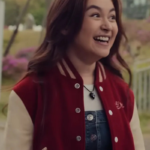 Anna Cathcart Xo Kitty Red and Off-White Varsity Jacket