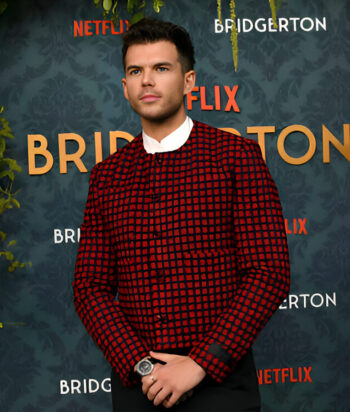 Luke Newton Bridgerton Premiere Red Jacket