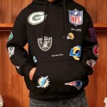 NFL Oversized Multi Team Badge Black Pullover Hoodie