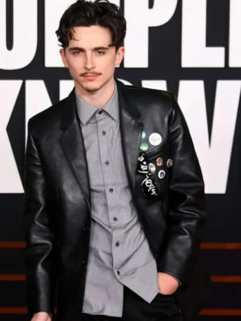 Timothée Chalamet A Complete Unknown Black Leather Blazer