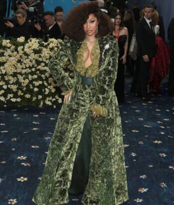 Cardi B Met Gala 2025 Green Embroidered Long Coat