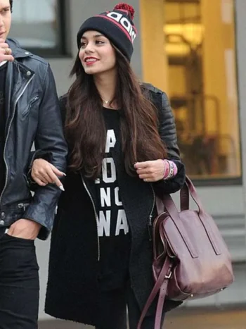 Vanessa Hudgens Black Leather Coat