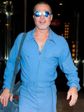 Brad Pitt F1 Movie Promo Blue Jumpsuit